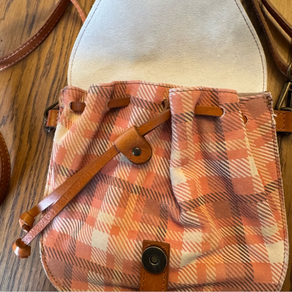 Sundance Anthropologie Leather cloth Plaid Crossbody belt bag Vintage look Boho - Picture 5 of 11